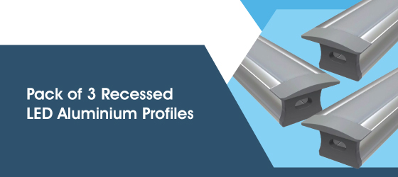 Pack of 3 Recessed LED Profiles - Pack of 3 Recessed LED Aluminium Profiles