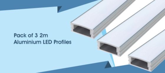 Pack of 3 Super Slim LED Profile, 2M - Pack of 3 2m Aluminium LED Profile