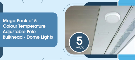 Pack of 5 Sensor 18w LED Bulkhead - Mega-Pack of 5 Colour Temperature Adjustable Polo Bulkhead Dome Lights