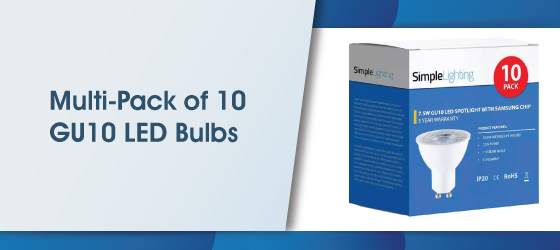Pack of Ten 7.5w GU10 Bulbs - Multi-Pack of 10 GU10 LED Bulbs