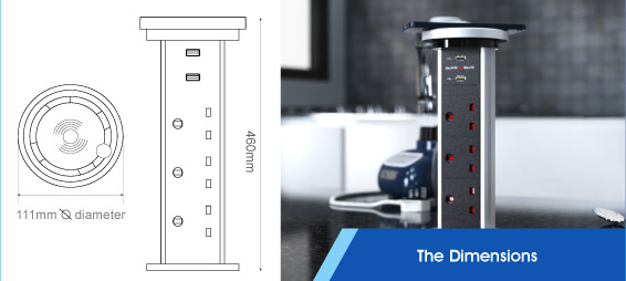 motorised pop up plug socket - the dimensions